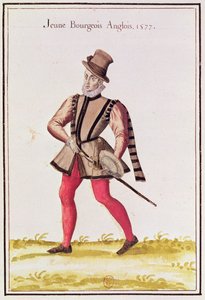 北の国の衣装-若い英国市民、1577（色の彫刻） 作： French School